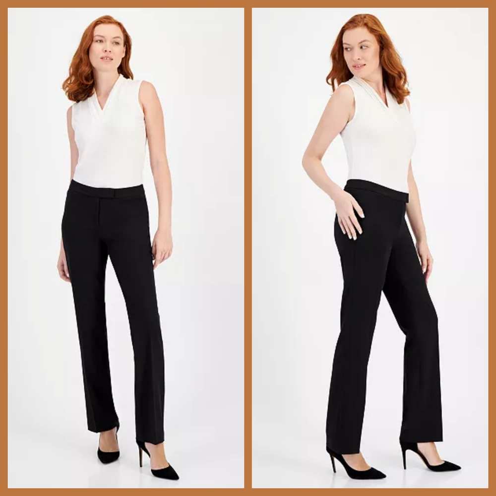 NEW Anne Klein Classic Black Straight Leg Trousers MSRP $79